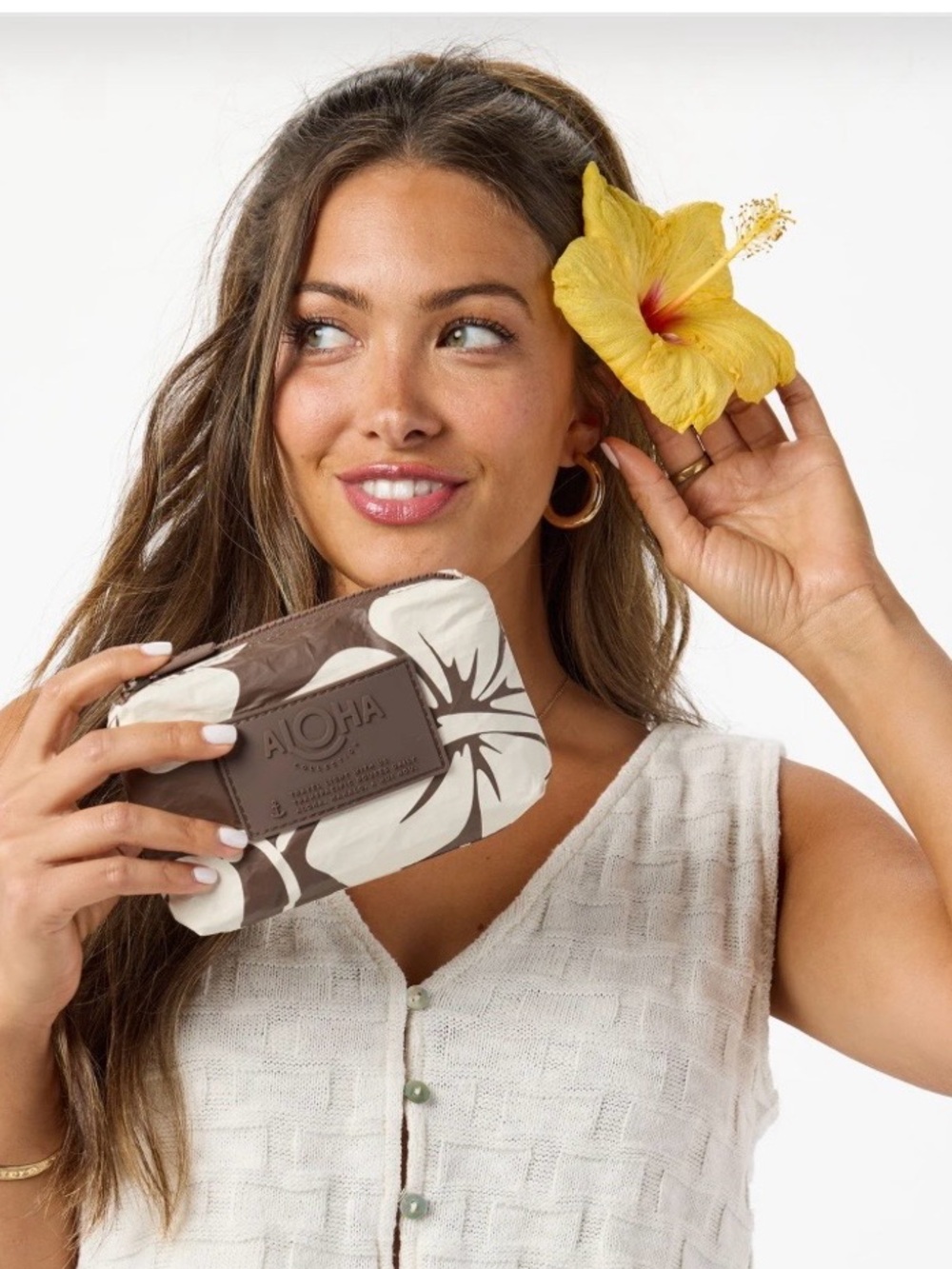 ALOHA Collection Brown & Cream Floral Mini Pouch with Tag